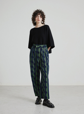 慢茶环保可再生纤维提花牛仔裤女22春夏直筒裤设计感小众休闲长裤