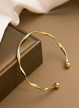 小众设计感手镯扭纹开口百搭金属手环圆形可调节时尚港风手饰新款