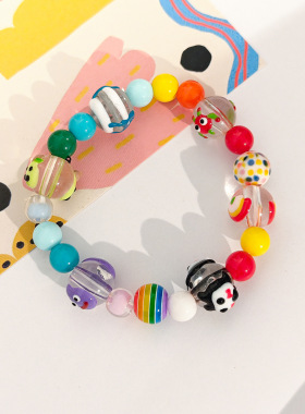 卡通彩虹琉璃珠手链甜美少女可爱糖果色马卡龙串珠多巴胺手串手饰