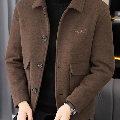 短款毛呢大衣男羽绒内胆痞帅翻领