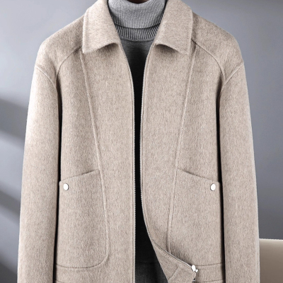 纯羊毛双面呢大衣男翻领中年纯色