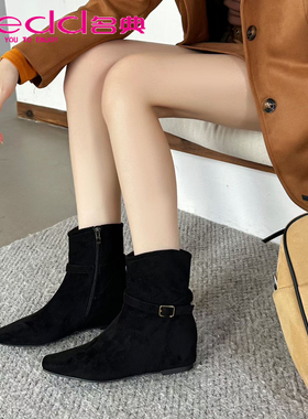 名典2025冬季新款百搭英伦时尚低跟套筒拉链内增高短靴女靴599008