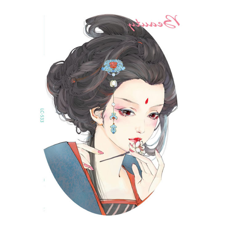 古风纹身贴防水女中国风大唐古装艺妓美女半臂性感诱惑花臂刺青