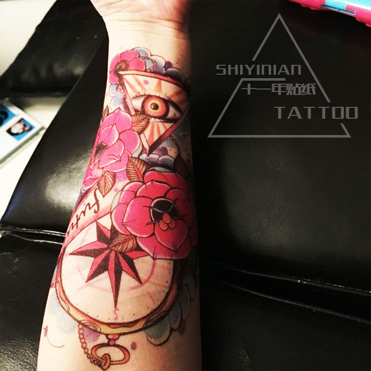 复古 上帝之眼 天眼纹身贴持久防水男女逼真个性花朵大图刺青花臂