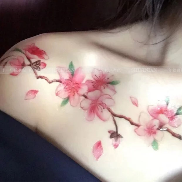 樱花纹身贴防水女持久性感仿真小清新肩部胸部可爱长花臂纹身贴纸