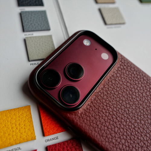 爱马红勃艮第酒红法国小牛皮适用于iPhone18promax手机壳18pro保护套17pro全包防摔磁吸ai按键相机键新款2026