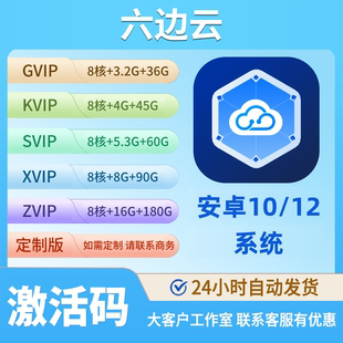 六边云手机VIP 安卓10/12月卡 GKSXZ全型号 30天激活码 新增续费