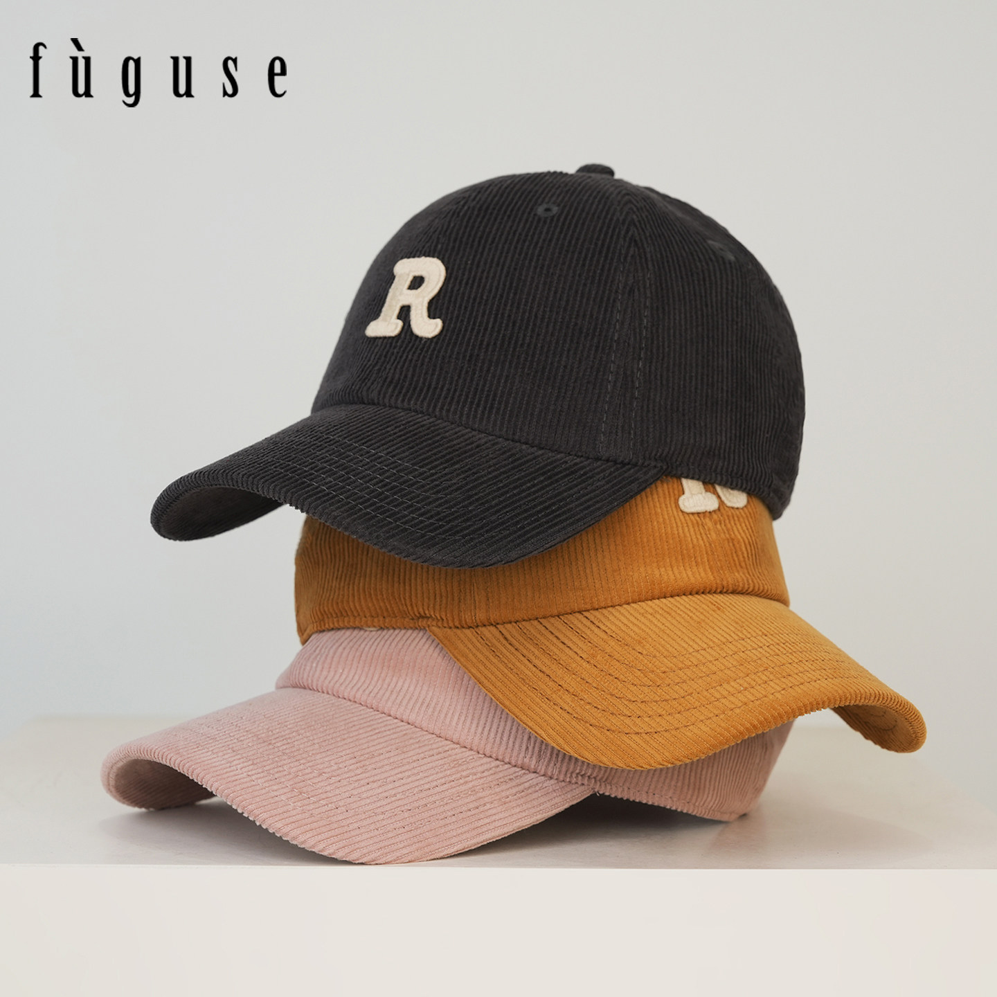 秋冬韩版R字母灯芯绒软顶棒球帽