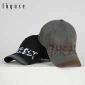 复古水洗做旧软顶字母棒球帽子女美式 宽檐显脸小鸭舌帽男遮阳帽潮