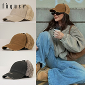 秋冬做旧显脸小护耳棒球帽子女毛绒保暖雷锋帽男潮骑车防风鸭舌帽