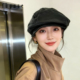 小众设计师黑色云朵帽PU皮质贝雷帽子女复古显脸小画家八角报童帽