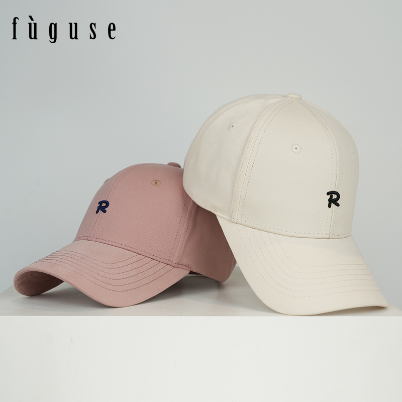 R字母大头围显脸小硬顶棒球帽子