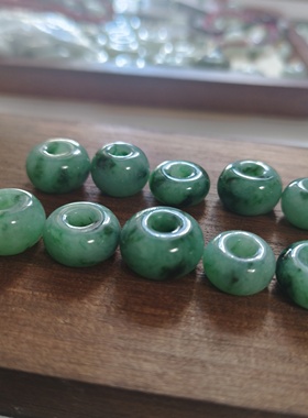 天然翡翠A货平安扣绿路路通飘黑花转运珠男女款珠子平安扣