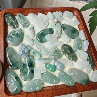 天然缅甸翡翠A货飘花叶子如意吊坠挂件男女款特色玉石小众个性