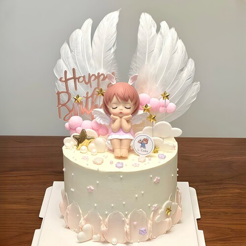 天使翅膀安妮蛋糕装饰摆件小公主宝贝兔耳朵女孩生日派对甜品插件