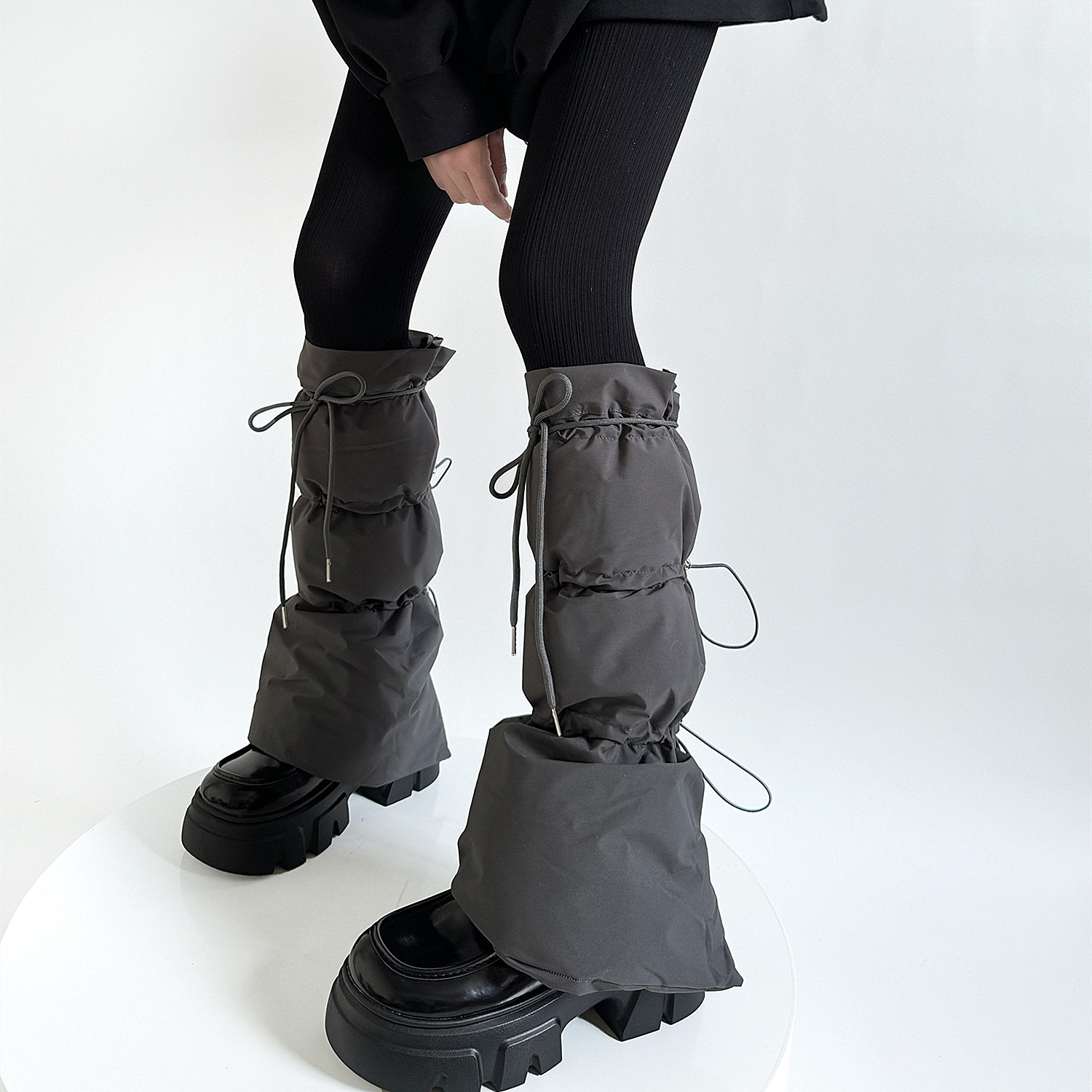 格雷系灰色羽绒袜套抽绳绑带保暖