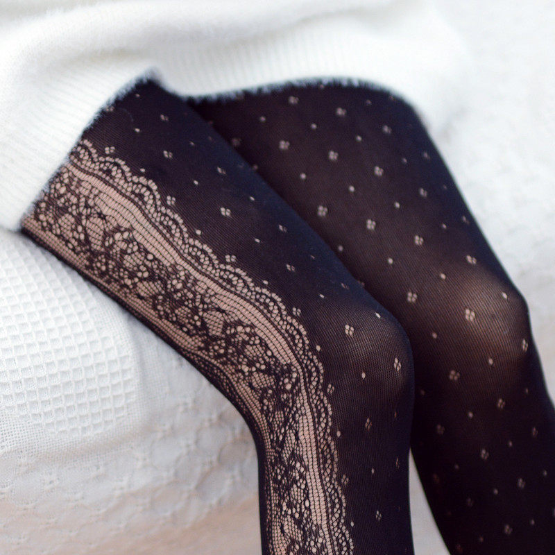 日系侧边复古蕾丝网袜少女lolita洛丽塔丝袜暗黑哥特风连裤袜白色