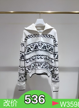 正品2H4E461-230  23冬 2299W 白色 大翻领 针织衫