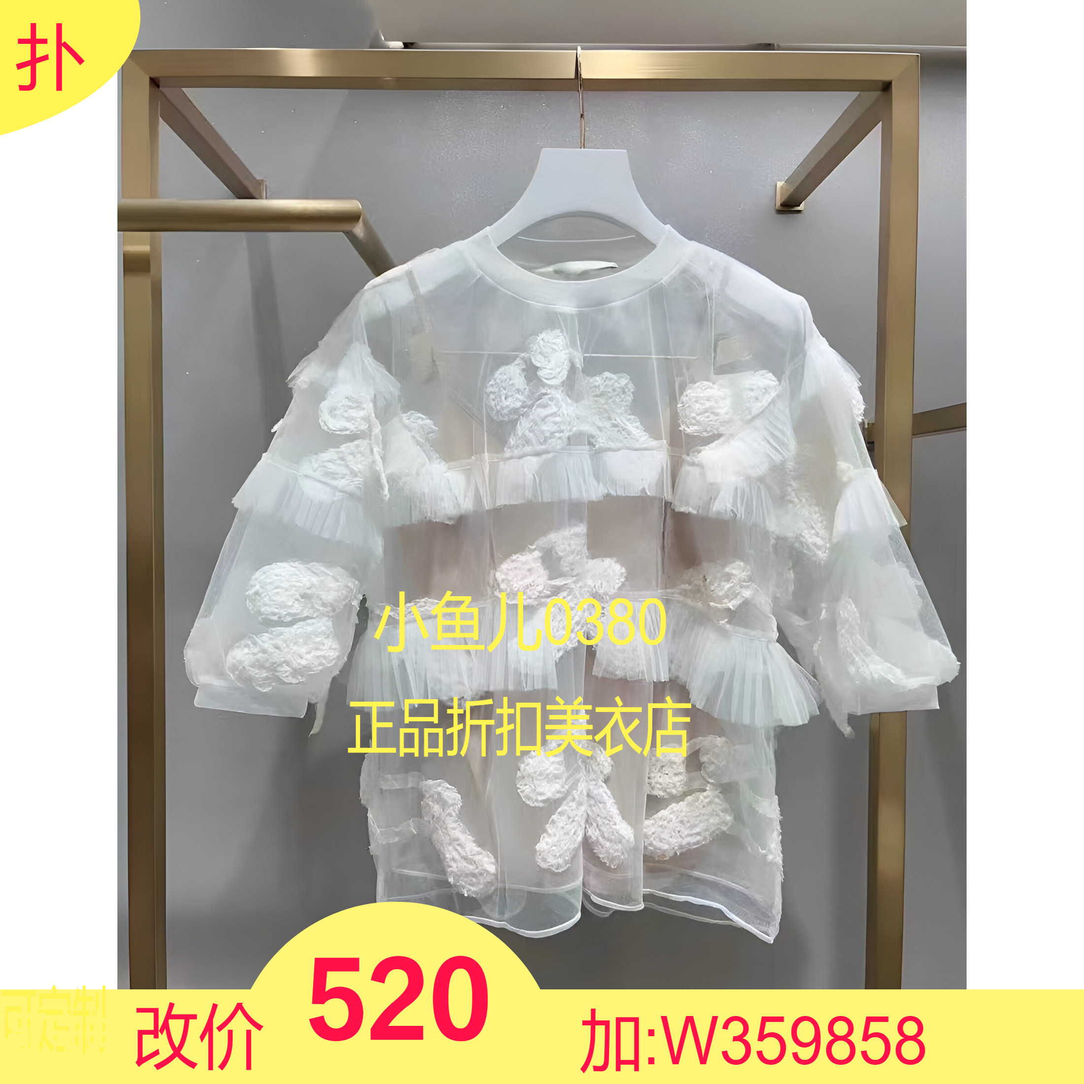 正品2H2D410-230 D大23夏2 2999  小狗X  刺绣网纱上衣叁