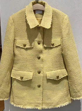 正品3H1F422-230 D小23春4 2090 黑色/黄色 粗花呢外套