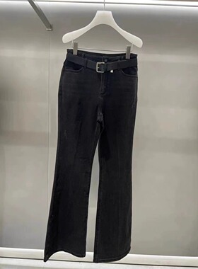 正品冬新高腰休闲烟管水洗微喇裤半截腰带牛仔裤2H4R503-24