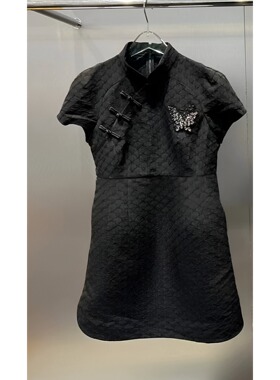 正品3H2O457-23D小 23夏3 1690W 黑色  蝴蝶 旗袍 连衣裙