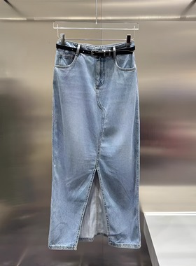 正品 2024秋1-1蓝色水洗牛仔长裙女3I3RI21-240