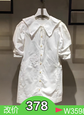 正品2022秋娃娃领泡泡袖衬衫连衣裙2E3O487-220