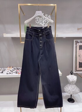 正品3H3R808-23 D小23秋4 1190W 黑色 高腰阔腿牛仔裤