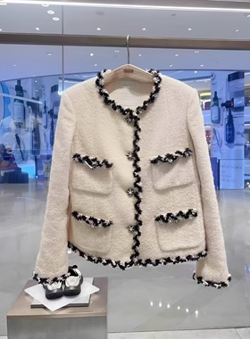 正品3H4F429-230  23冬4 2590 白色X 粗花呢短外套