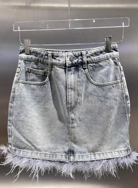 正品3I3RI06-240 D小24夏4 蓝色 1090W 牛仔毛毛边半裙