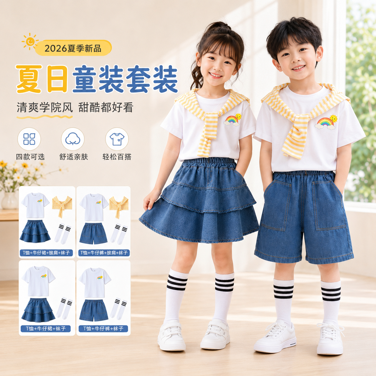 六一儿童演出服啦啦操表演小学生幼儿园男女童毕业照班服牛仔裙