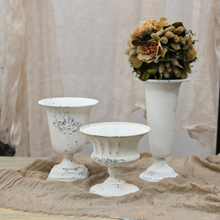 臻爱复古铁艺白色做旧剥落感仿真花花艺插花花翁器皿美式装饰摆件