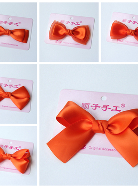颖子手工定制 儿童头饰宝宝发饰 蝴蝶结边夹弹簧夹 橙色750-M