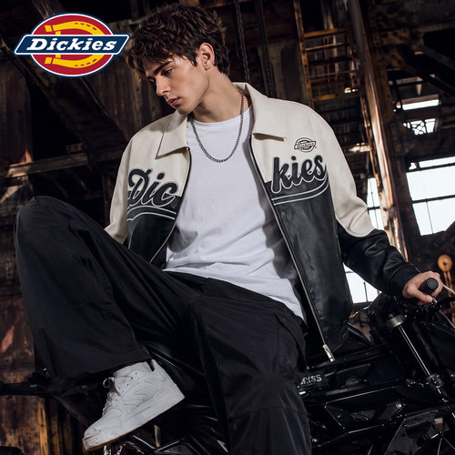 Dickies新款宽松翻领PU皮衣夹克