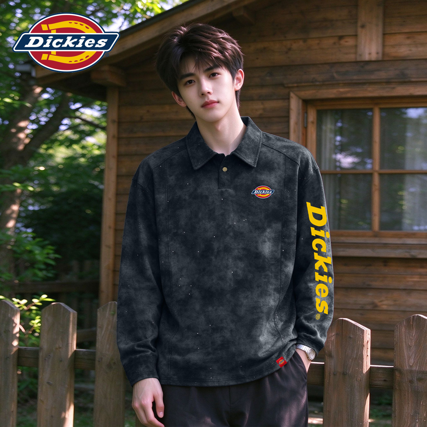 Dickies美式品牌标识满天星Polo领卫衣男秋宽松情侣上衣外套女J