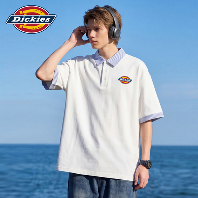 Dickies帝酷适短袖polo衫男士夏季美式条纹翻领上衣情侣半袖T恤M