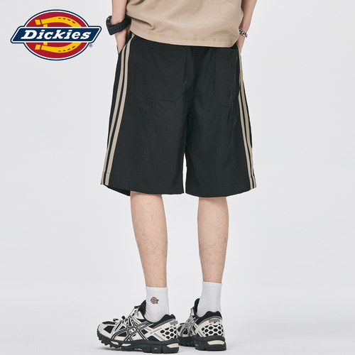 Dickies帝酷适黑色百搭休闲短裤男夏季条纹复古宽松直筒五分裤子M