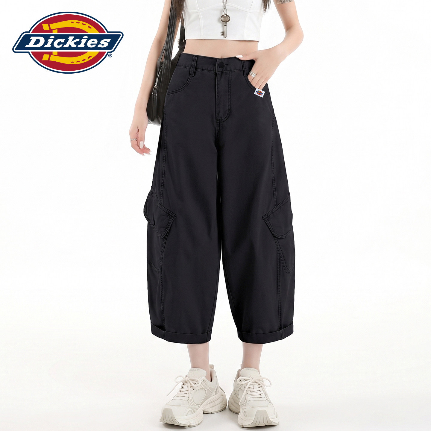 Dickies帝酷适美式八分弯刀工装裤女夏季薄款高腰宽松休闲阔腿裤Y