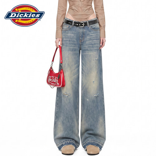 Dickies帝酷适破洞阔腿牛仔裤女Y
