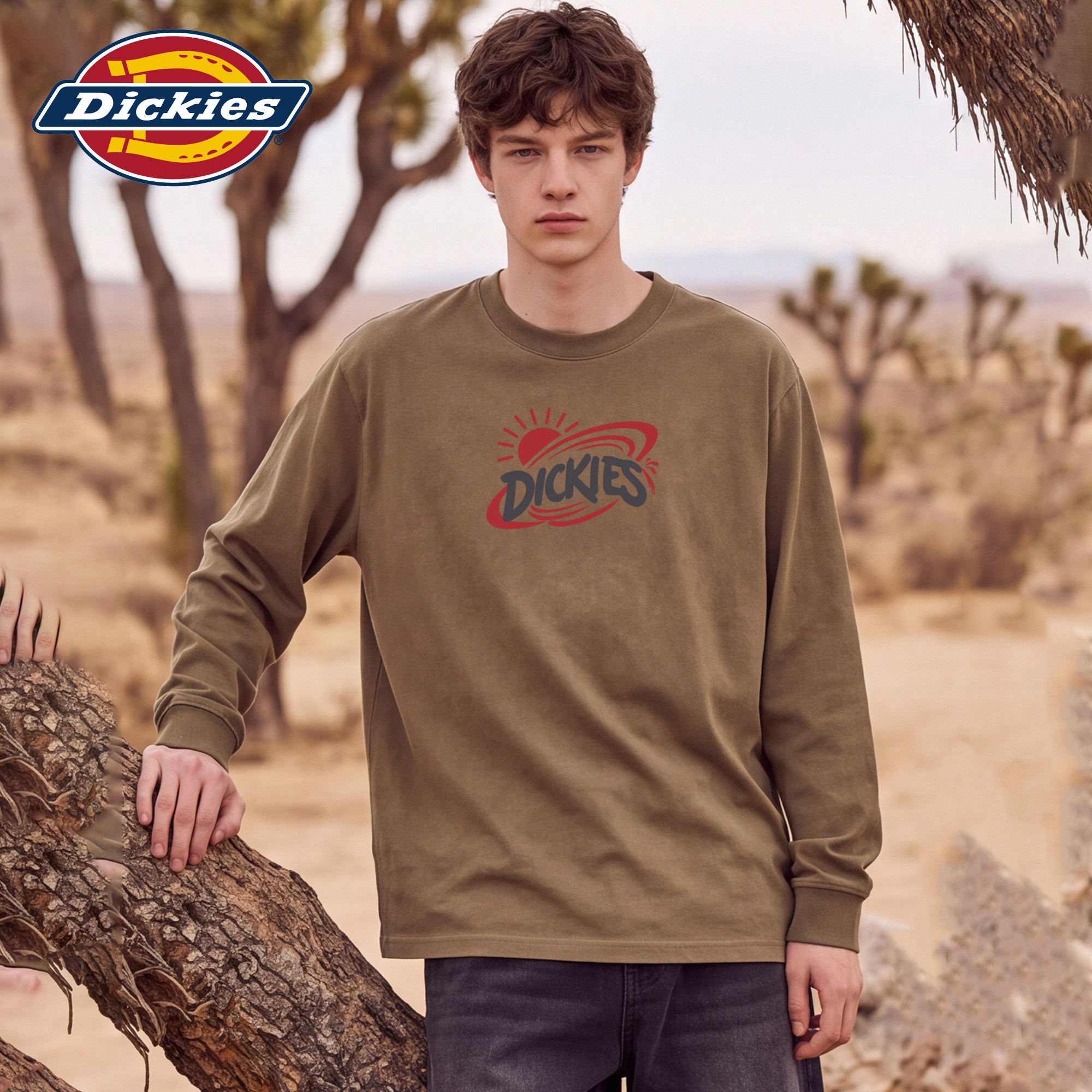 Dickies帝酷适美式印花长袖T恤男秋季潮牌宽松纯棉休闲打底上衣M