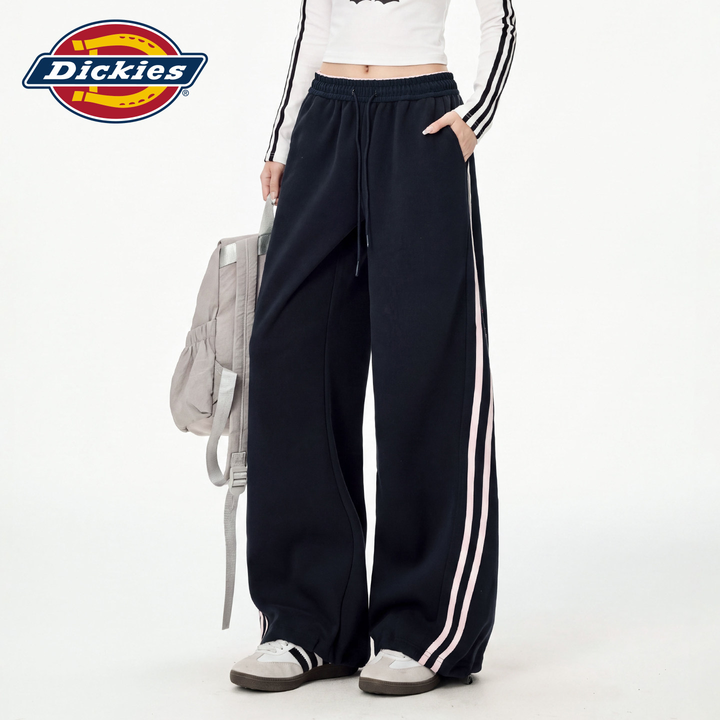 Dickies帝酷适复古运动风侧条纹阔腿裤女2026宽松显瘦百搭休闲m