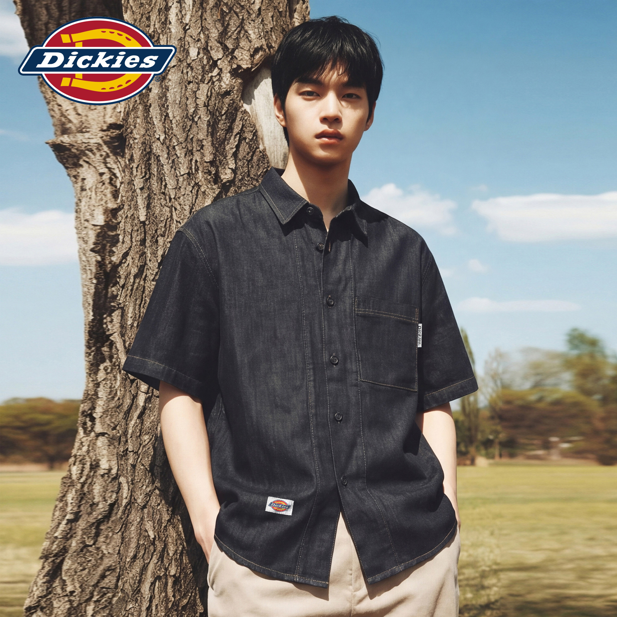 Dickies帝酷适短袖衬衫男款美式莱赛尔凉感衬衣潮牌工装宽松上衣M