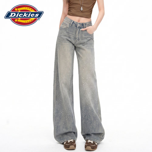 Dickies帝酷适烫钻阔腿牛仔裤女Y