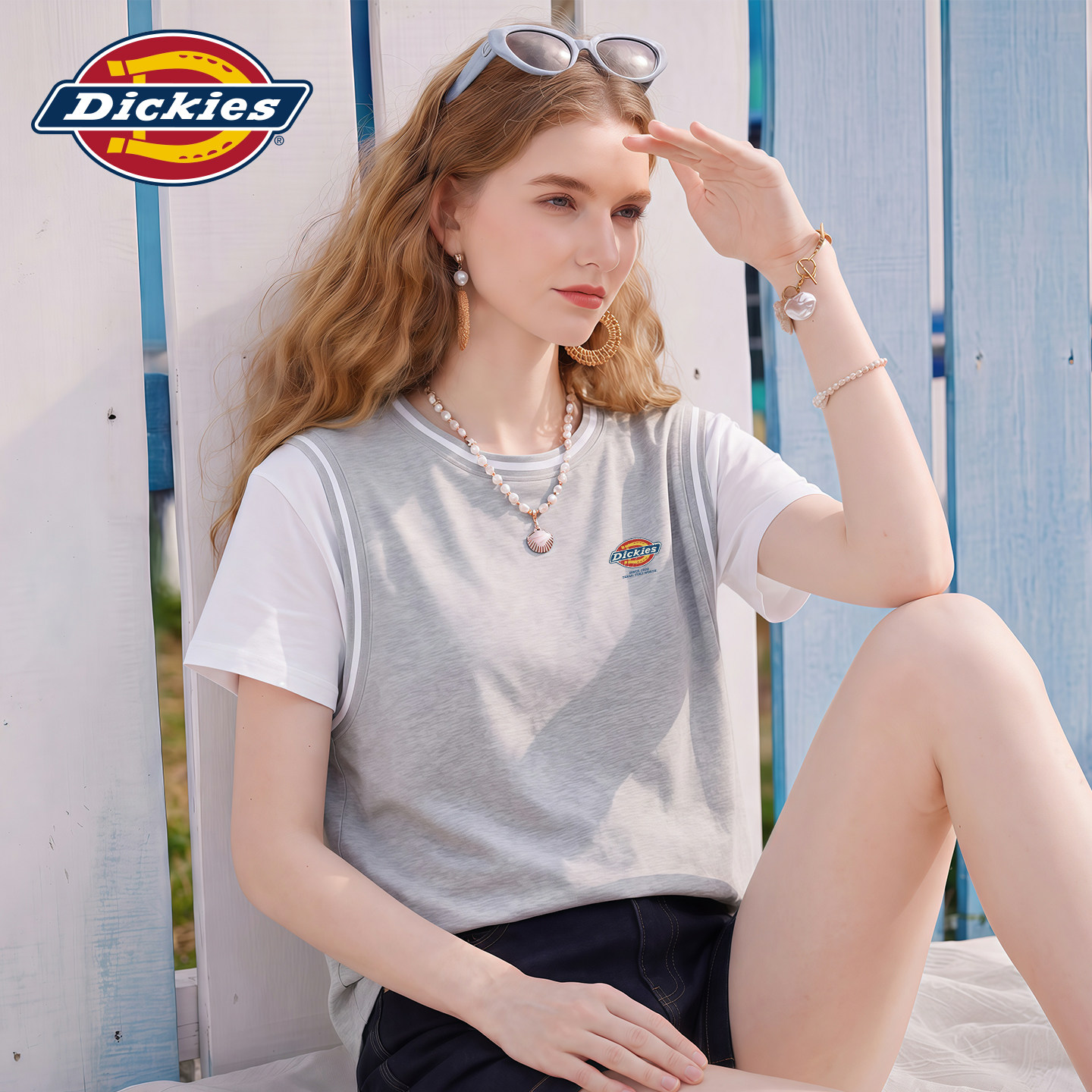 Dickies假两件圆领短袖T恤女图片