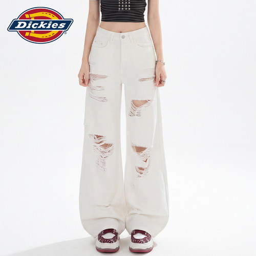 Dickies帝酷适破洞阔腿牛仔裤女Y