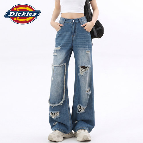 Dickies帝酷适破洞阔腿牛仔裤女Y