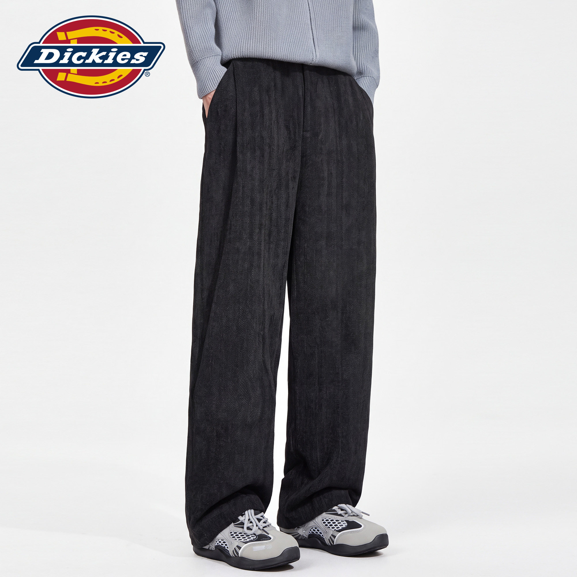 Dickies帝酷适肌理感阔腿休闲裤男秋季宽松垂感抽绳直筒百搭裤子M