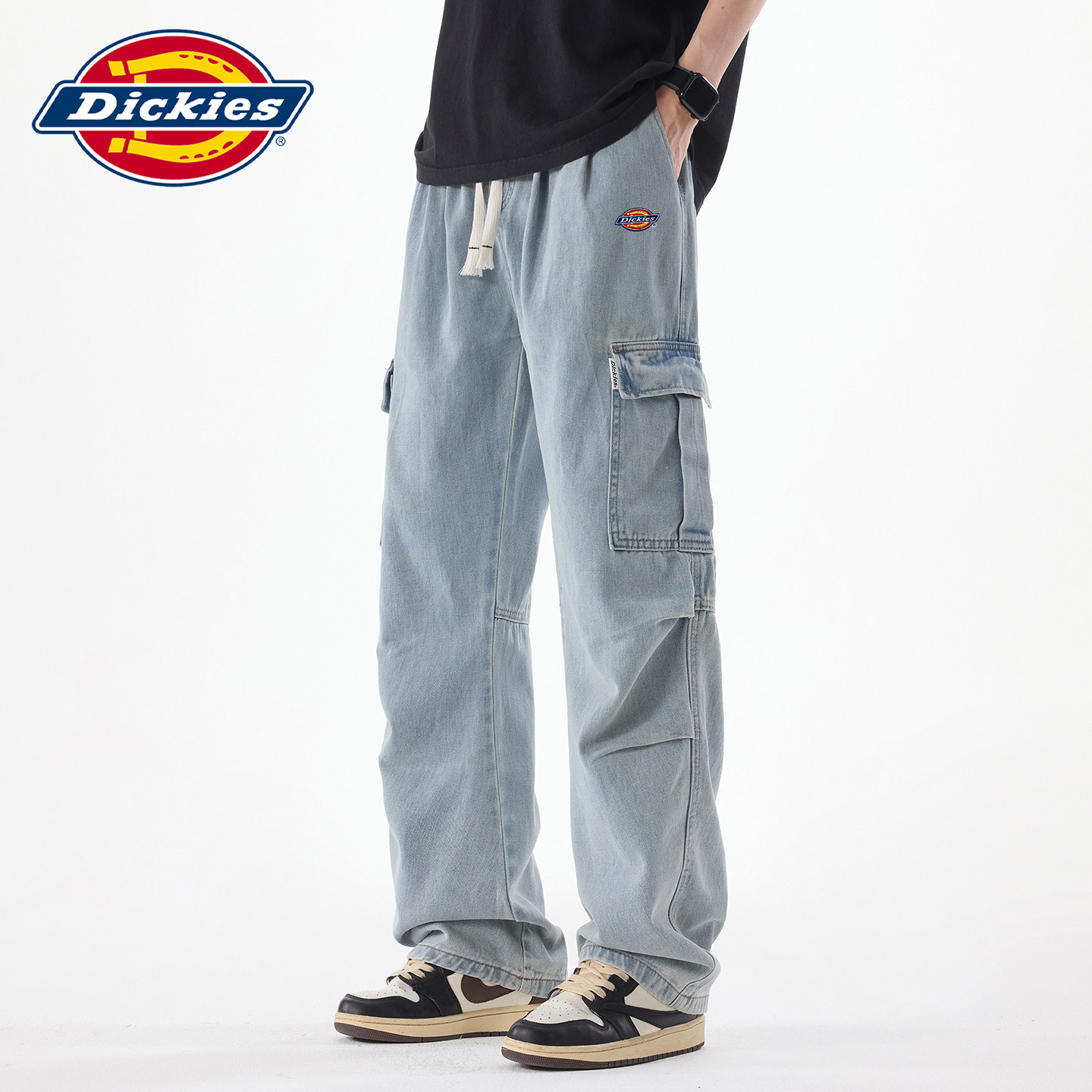 Dickies帝酷适松紧腰工装牛仔裤夏季男士美式高街抽绳薄款阔腿裤Y