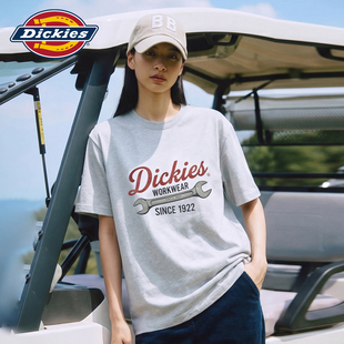 Dickies帝酷适美式浅灰色短袖T恤女装宽松圆领印花显瘦潮牌上衣m